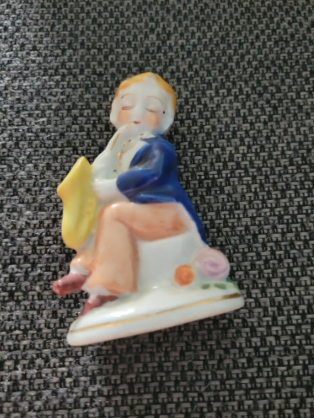 Boy playing saxaphone Ceramic Figurine Doll House Vintage Occupied Japan